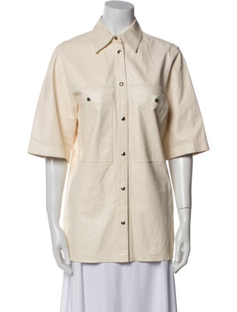 Iro Leather Short Sleeve Button-Up Top