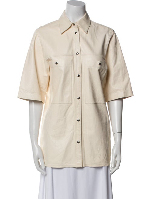 Iro Leather Short Sleeve Button-Up Top