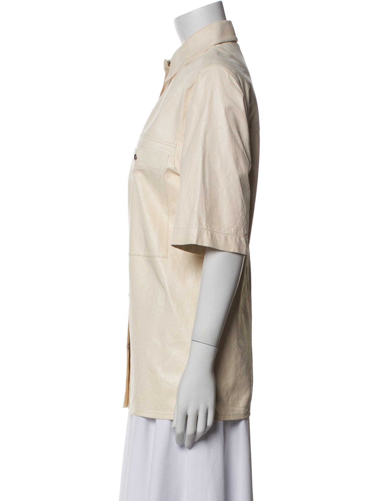 Iro Leather Short Sleeve Button-Up Top