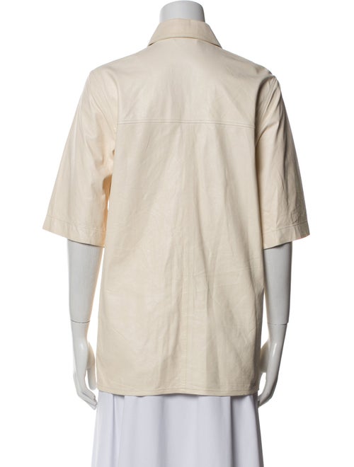 Iro Leather Short Sleeve Button-Up Top
