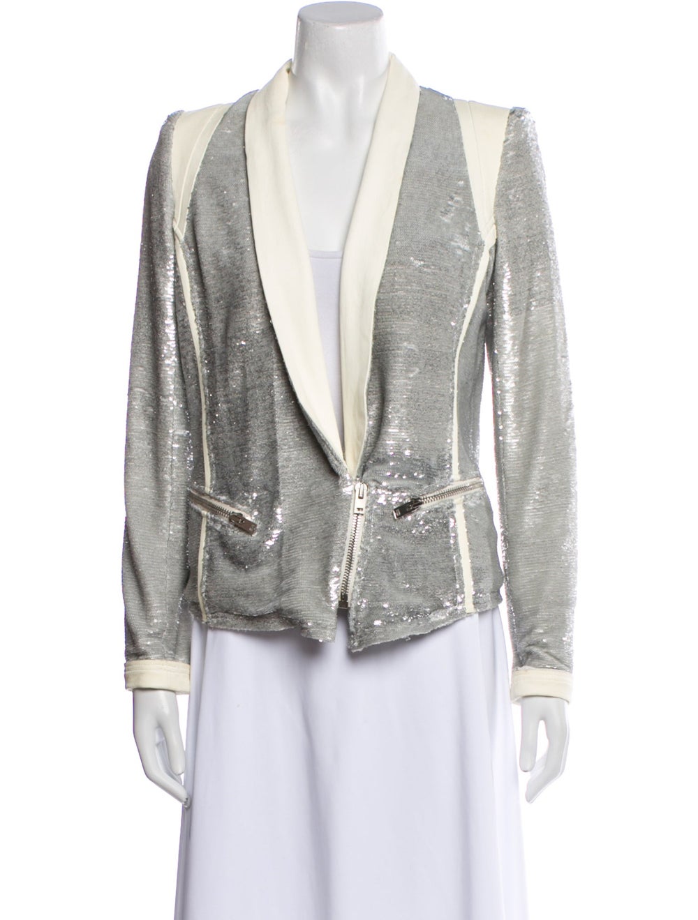 Iro Jacket Silver Colorblock Pattern Sequin Embel… - image 1