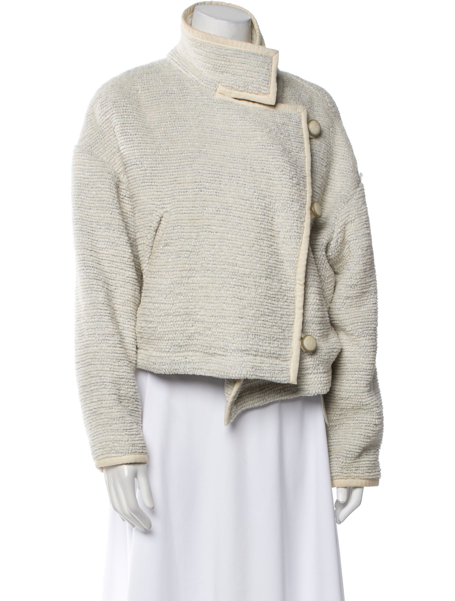 Iro Tweed Pattern Faux Fur Jacket