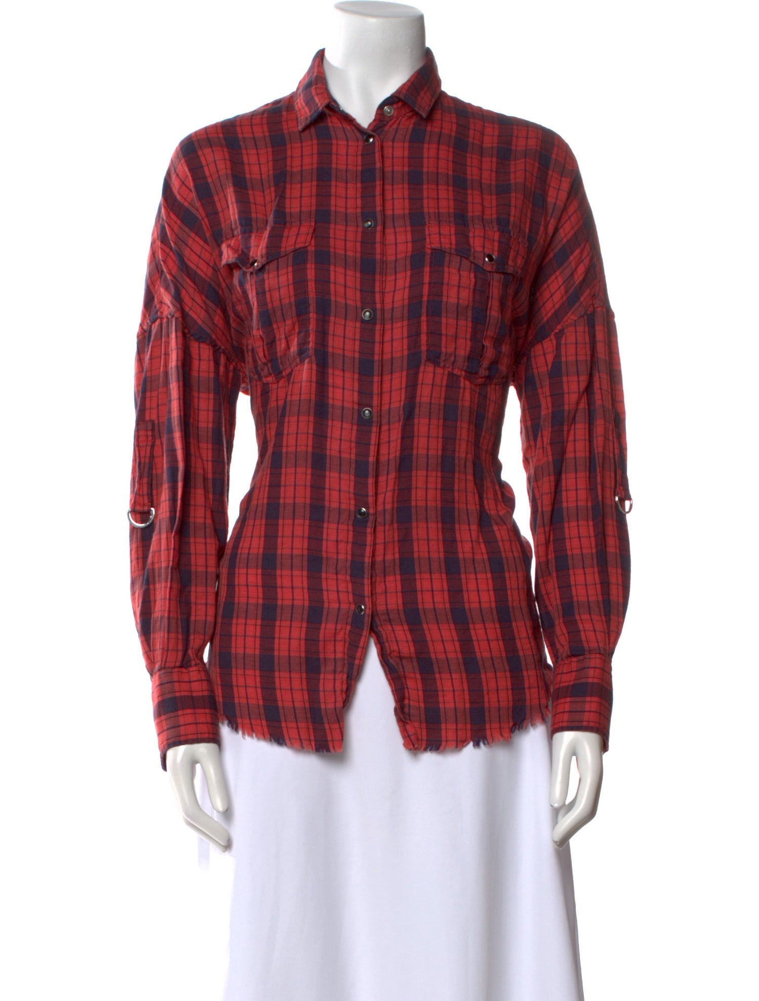 Iro Plaid Print Long Sleeve Button-Up Top
