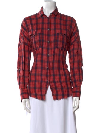 Iro Plaid Print Long Sleeve Button-Up Top
