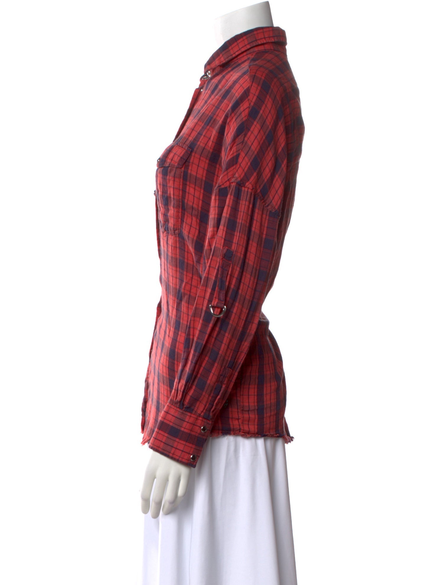 Iro Plaid Print Long Sleeve Button-Up Top