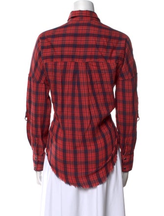 Iro Plaid Print Long Sleeve Button-Up Top