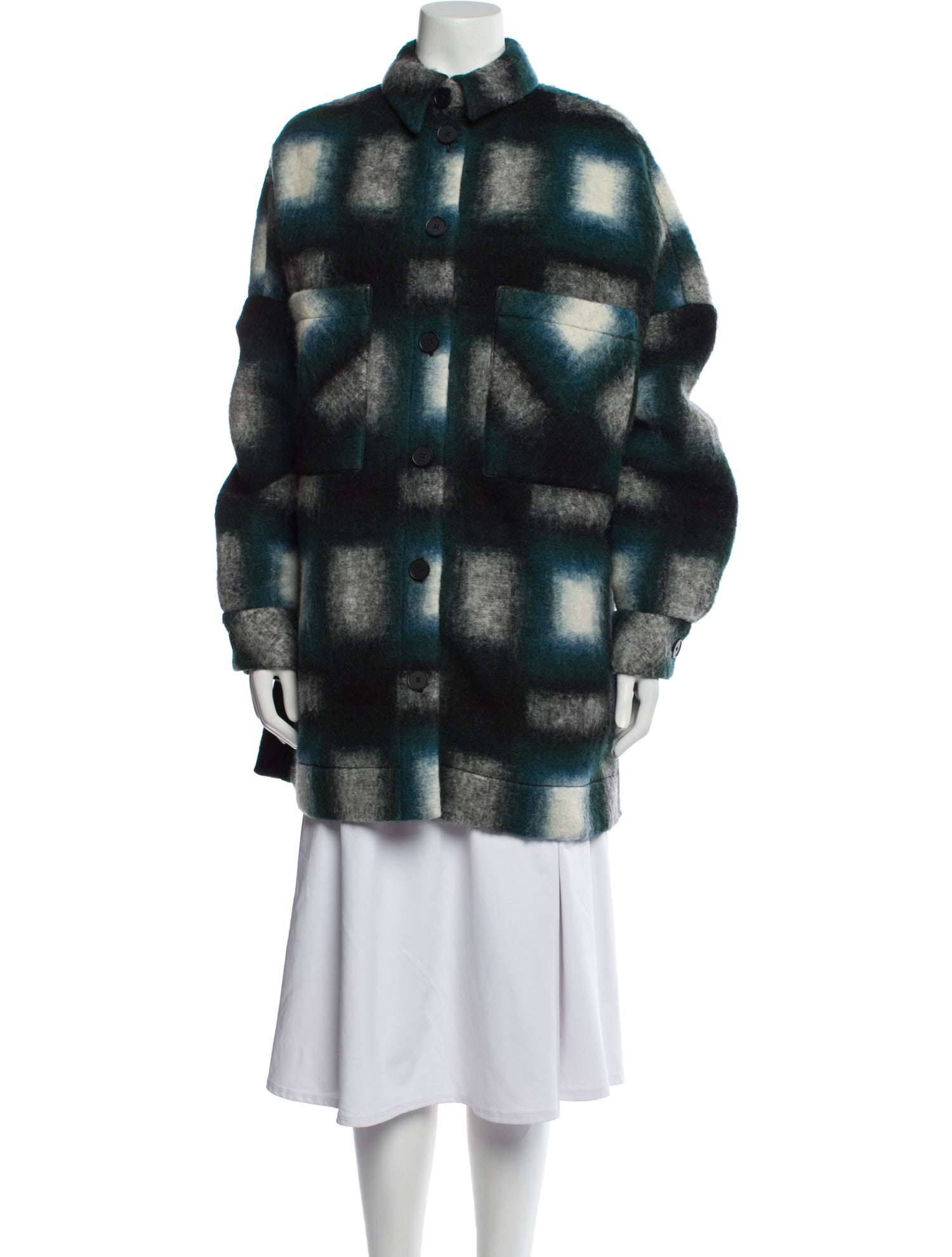 Iro Wool Plaid Print Peacoat