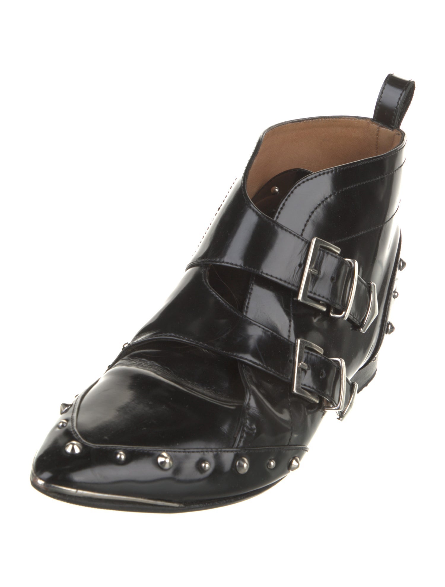 Iro Patent Leather Studded Accents Chelsea Boots