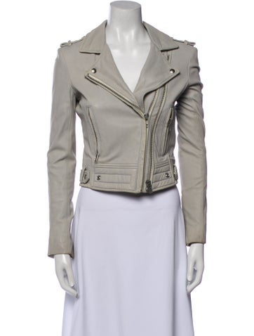 Pre-owned Iro Lamb Leather Biker Jacket In Gray