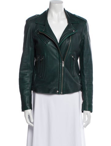 Pre-owned Iro Lamb Leather Biker Jacket In Green