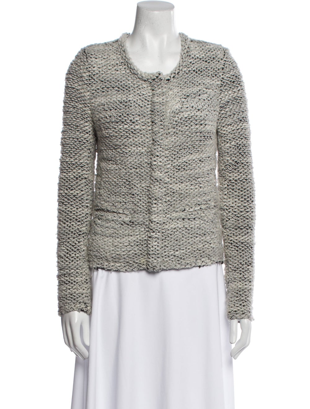 Iro Jacket Grey Tweed Pattern Collarless Slit Poc… - image 1