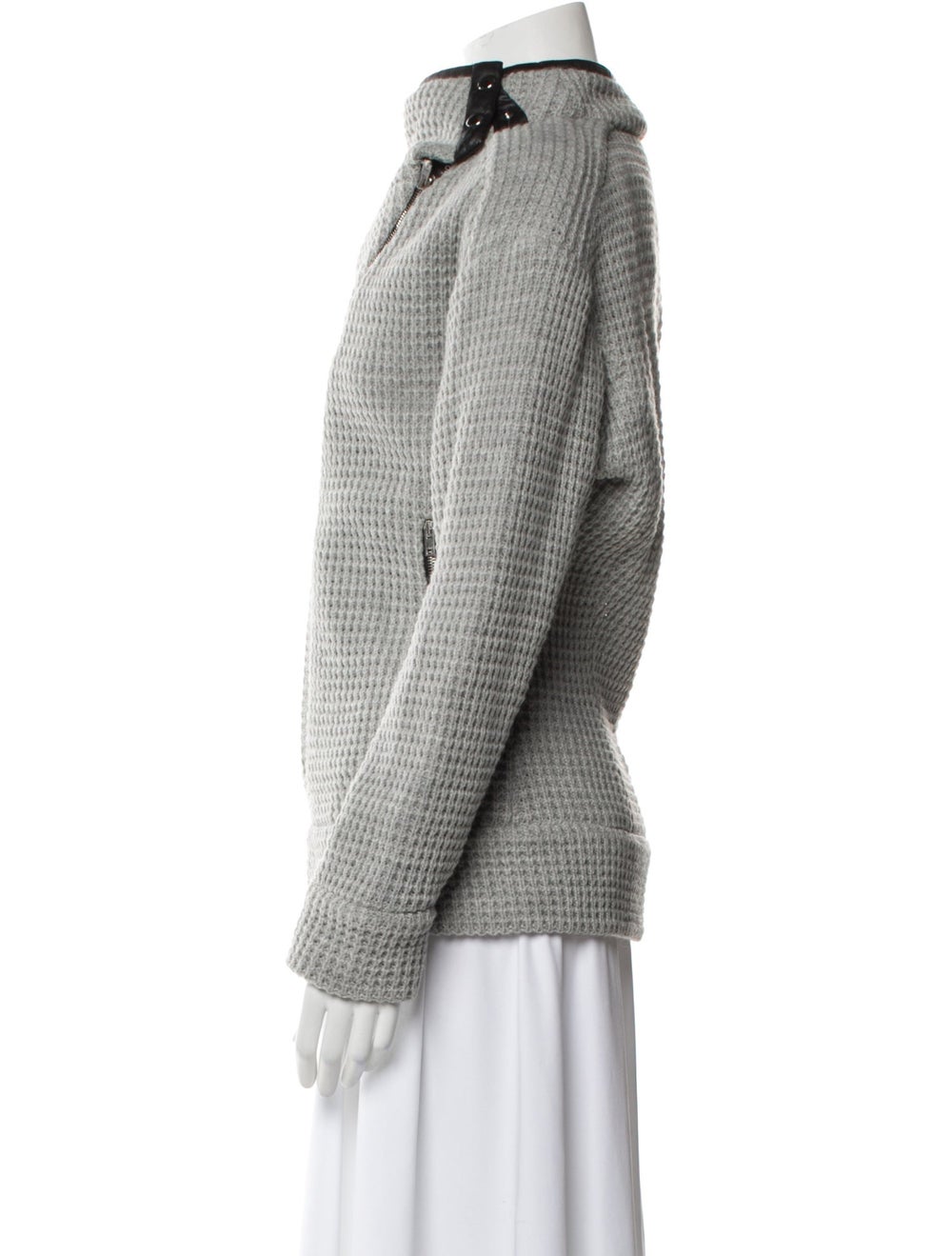 Iro Jacket Grey Patterned Leather Trim Embellishm… - image 2