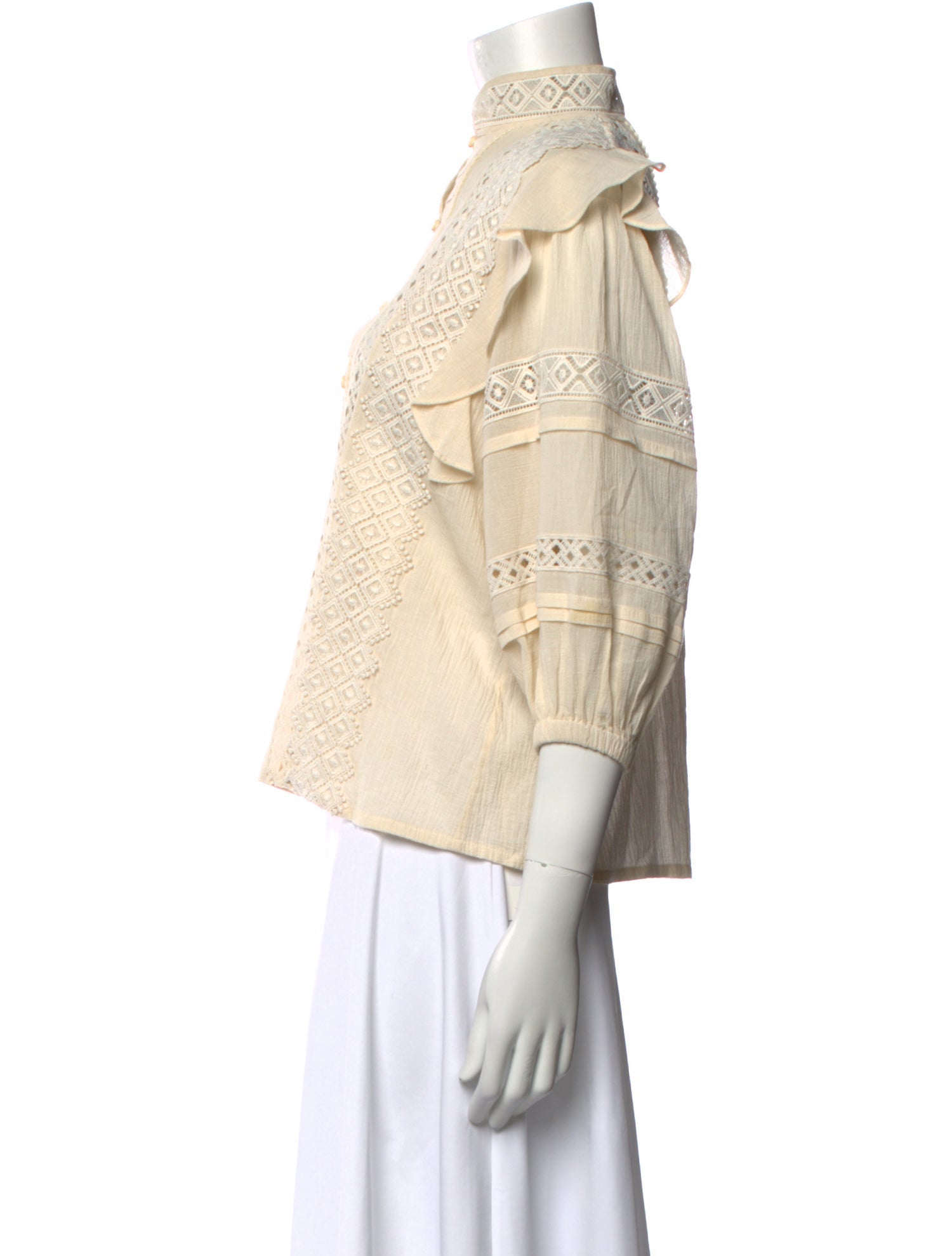 Iro Mock Neck Three-Quarter Sleeve Button-Up Top