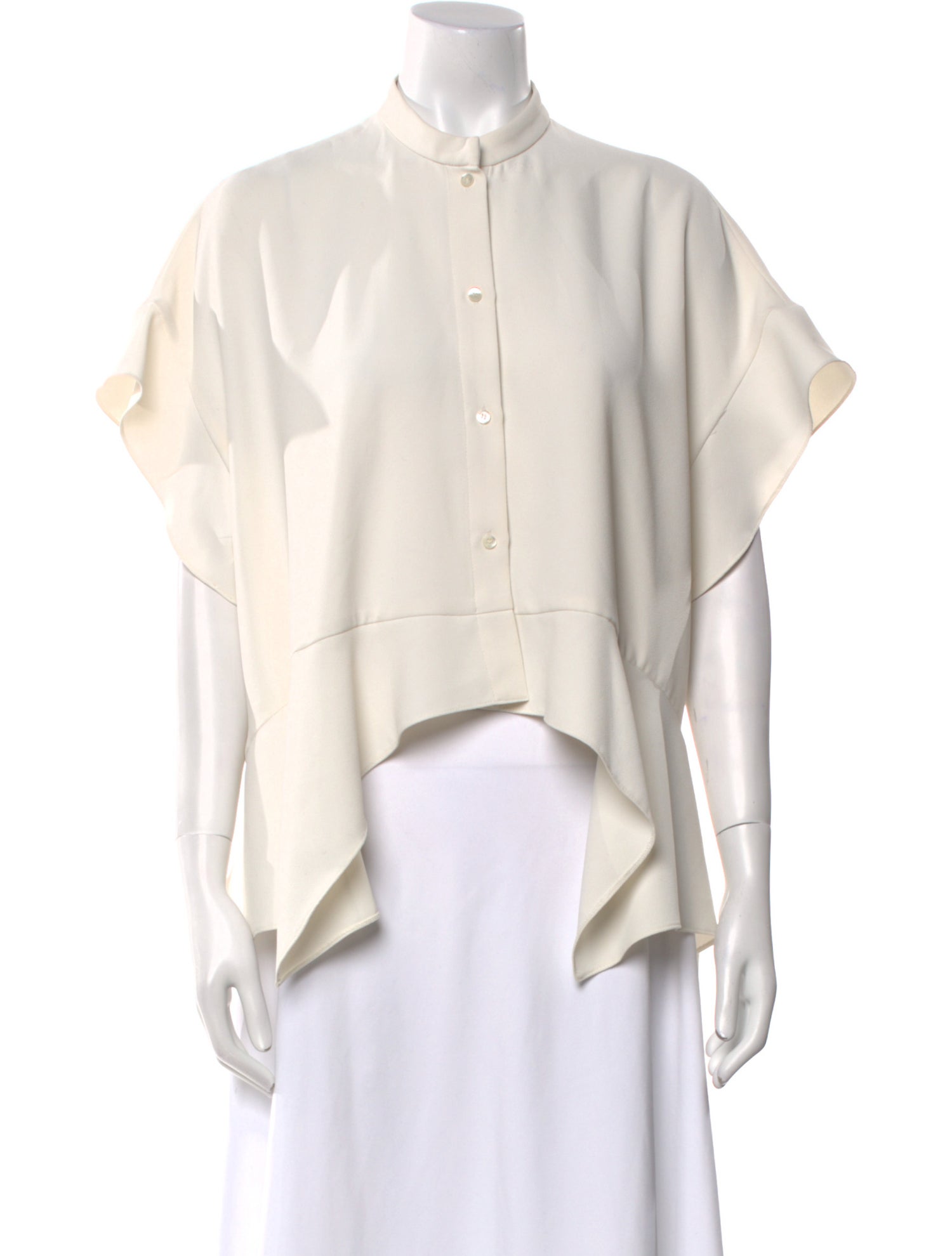 Iro Mock Neck Short Sleeve Button-Up Top