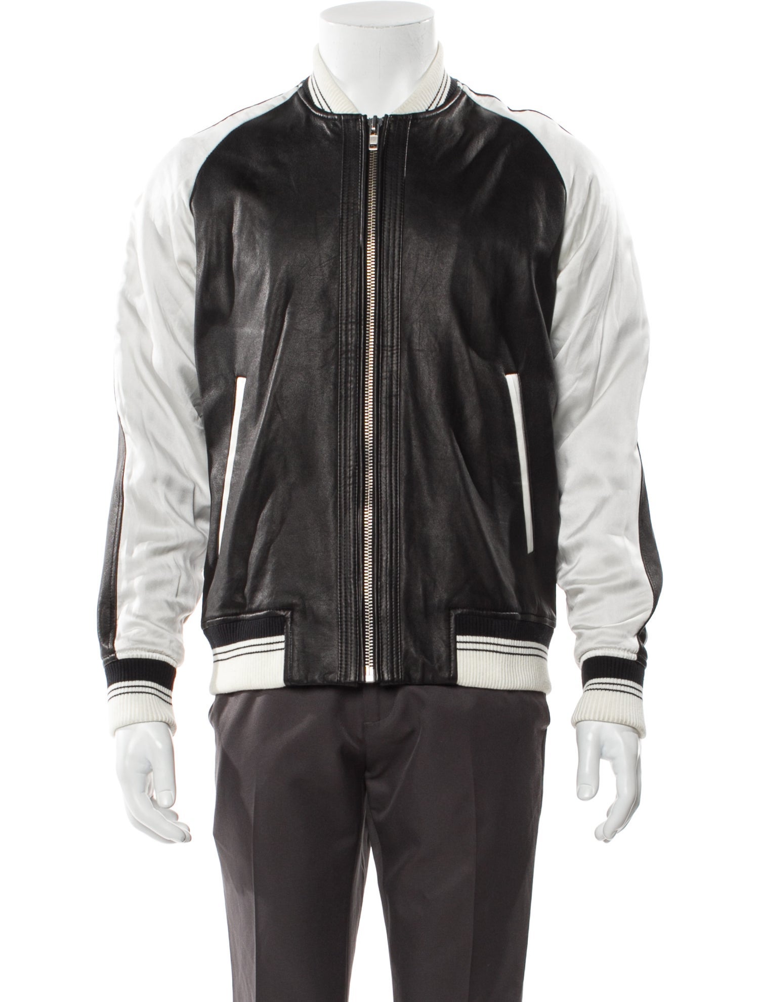 Iro Lamb Leather Colorblock Pattern Bomber Jacket