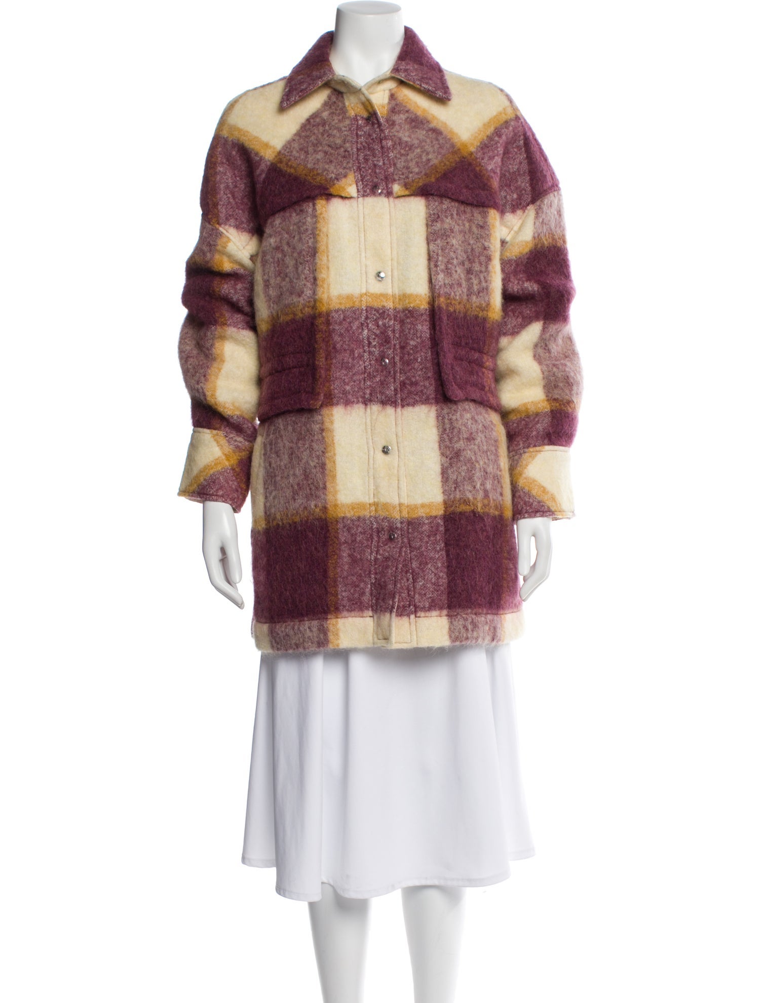 Iro Alpaca Plaid Print Faux Fur Jacket