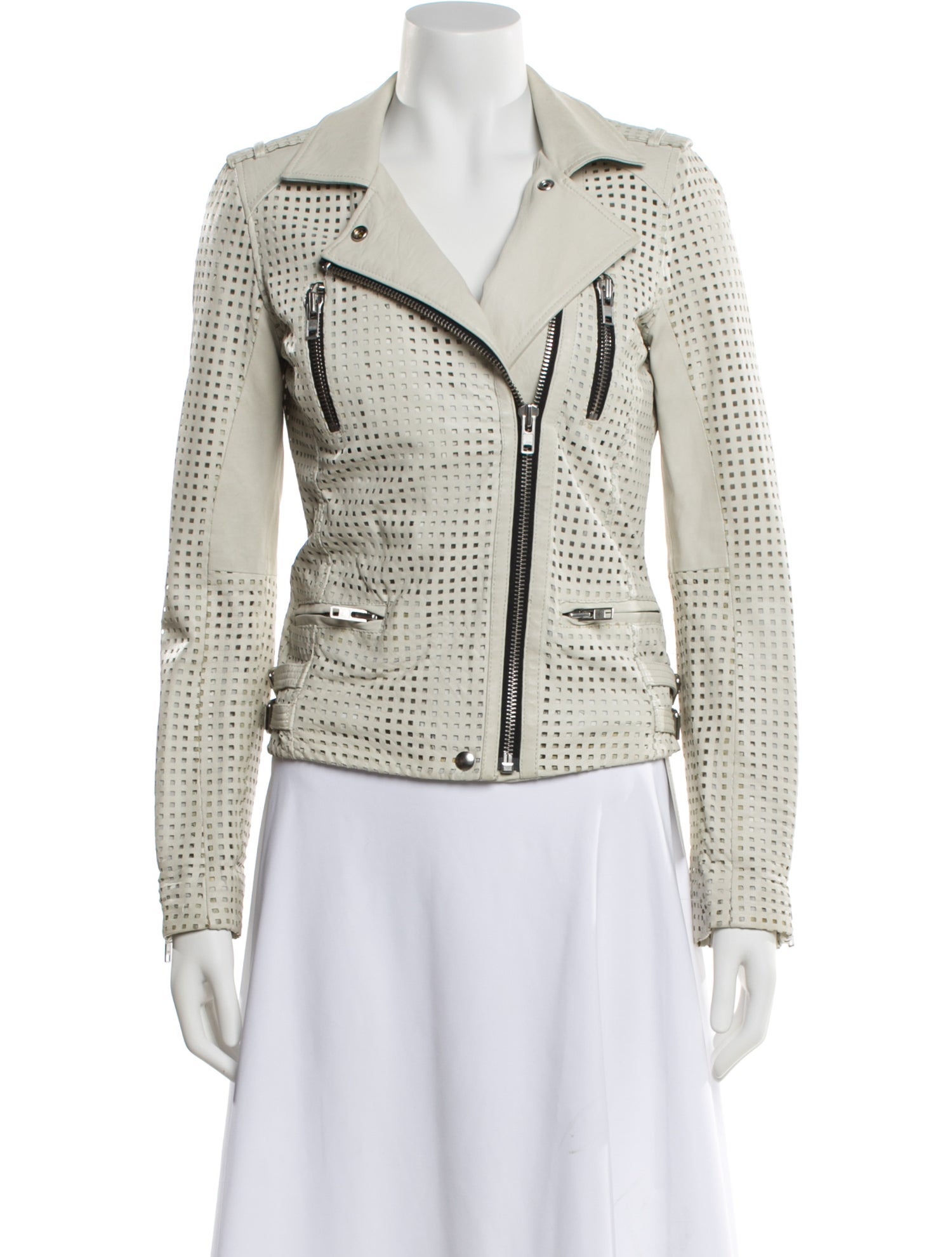 Iro Leather Tweed Pattern Biker Jacket
