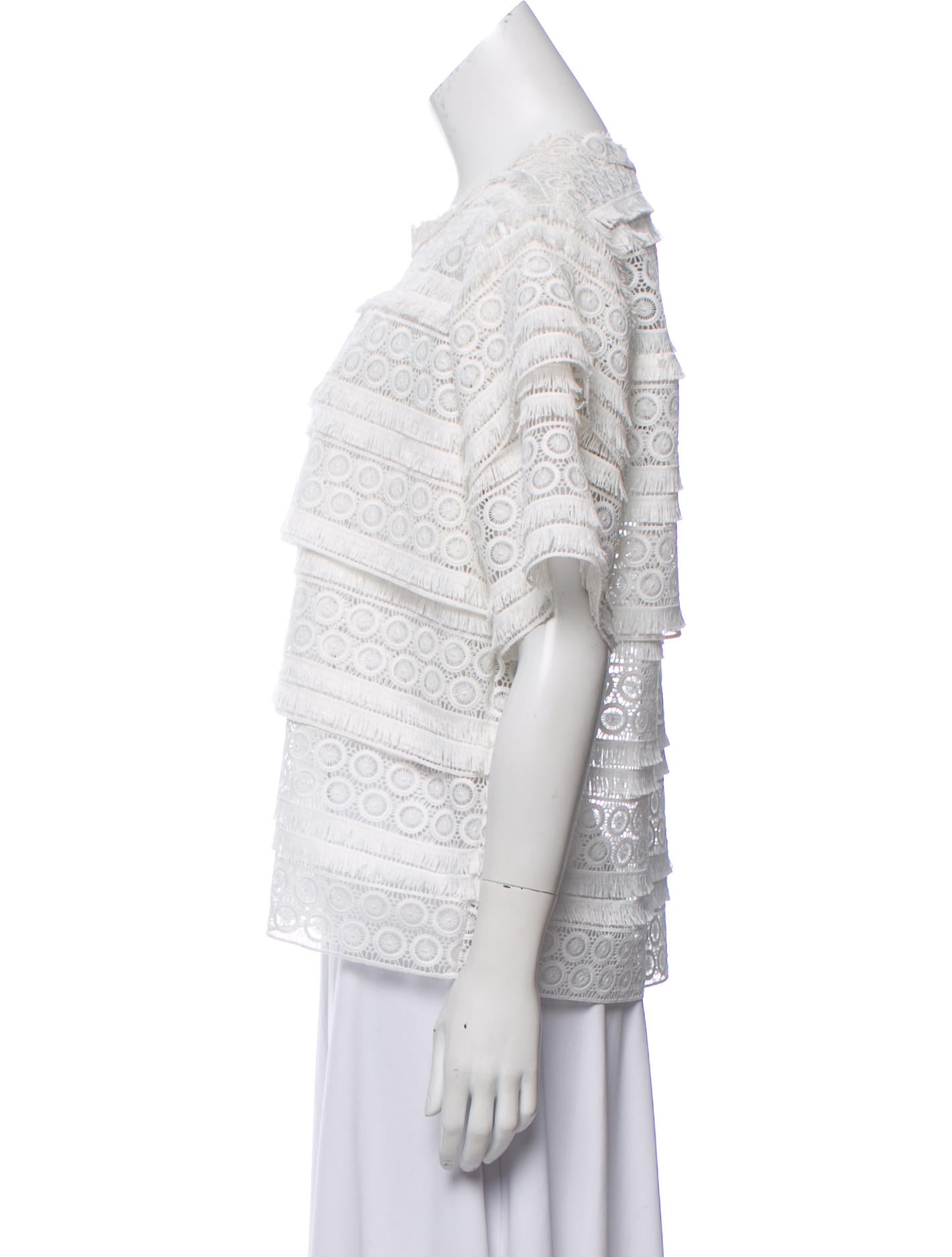 Iro Embroidered Frayed-Trimmed Top