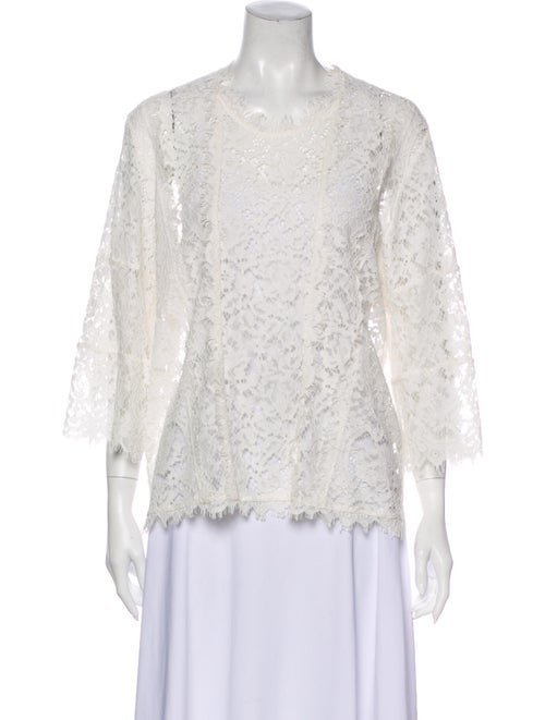 Iro Lace Pattern Crew Neck Blouse White