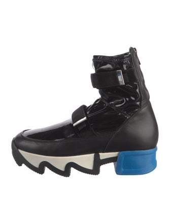 iRi Patent Leather Colorblock Pattern Lace-Up Boots