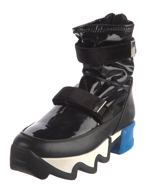 iRi Patent Leather Colorblock Pattern Lace-Up Boots