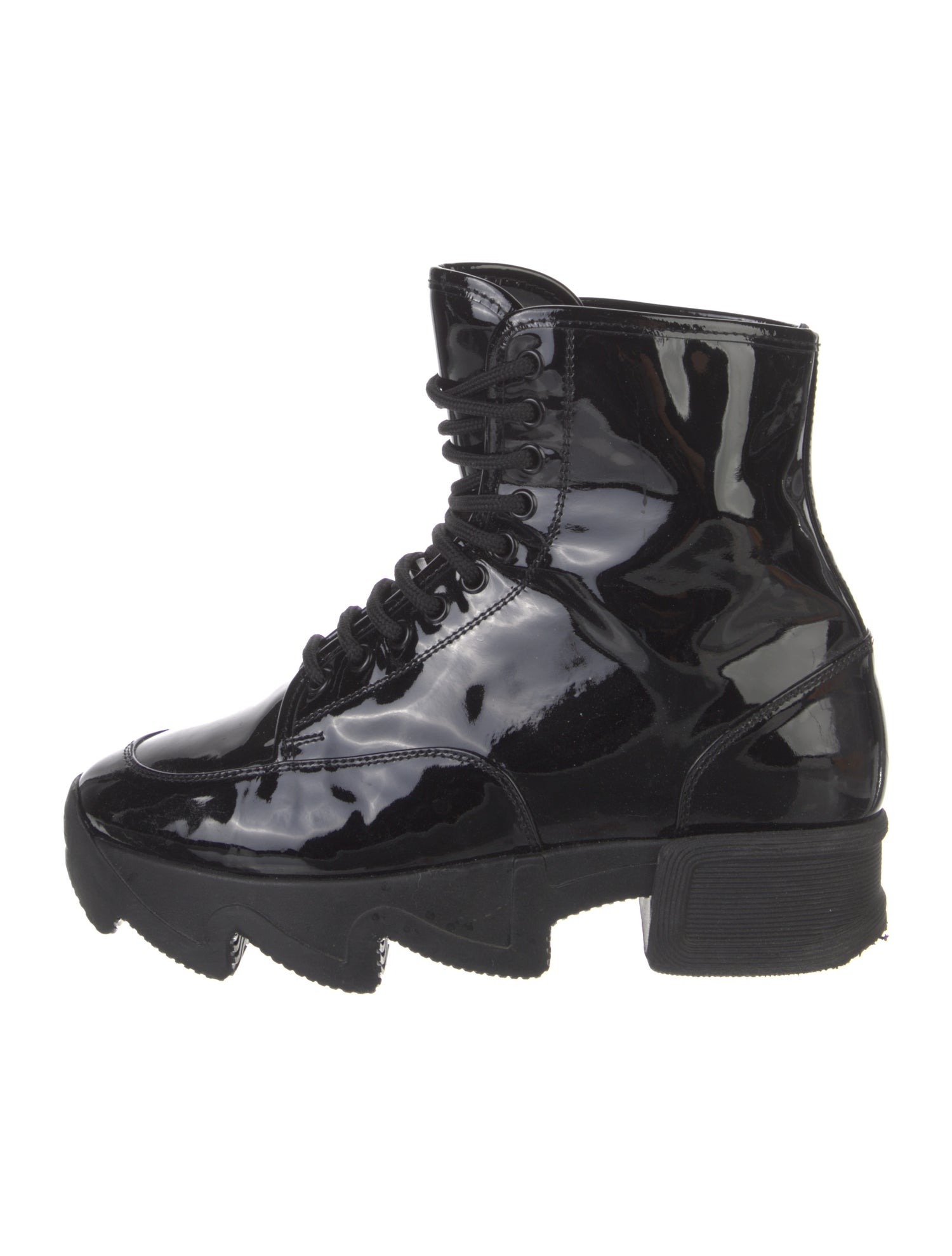 iRi Patent Leather Colorblock Pattern Combat Boots
