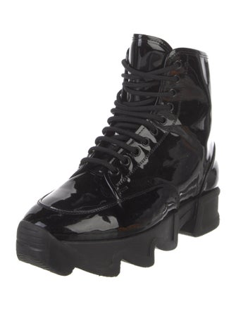 iRi Patent Leather Colorblock Pattern Combat Boots