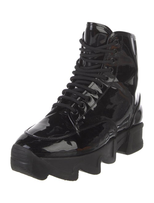 iRi Patent Leather Colorblock Pattern Combat Boots