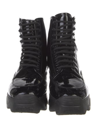 iRi Patent Leather Colorblock Pattern Combat Boots
