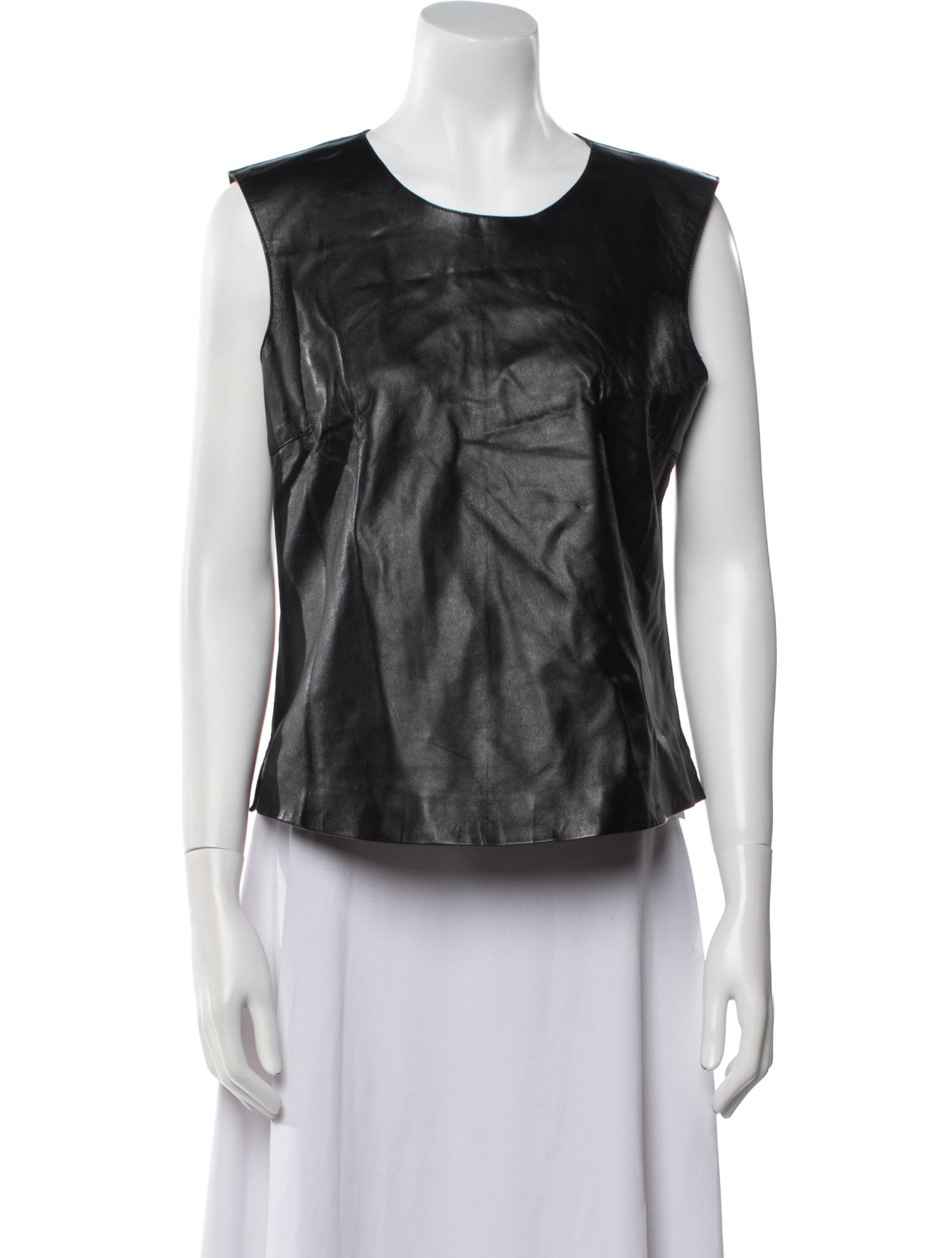 Iris & Ink Leather Scoop Neck Top