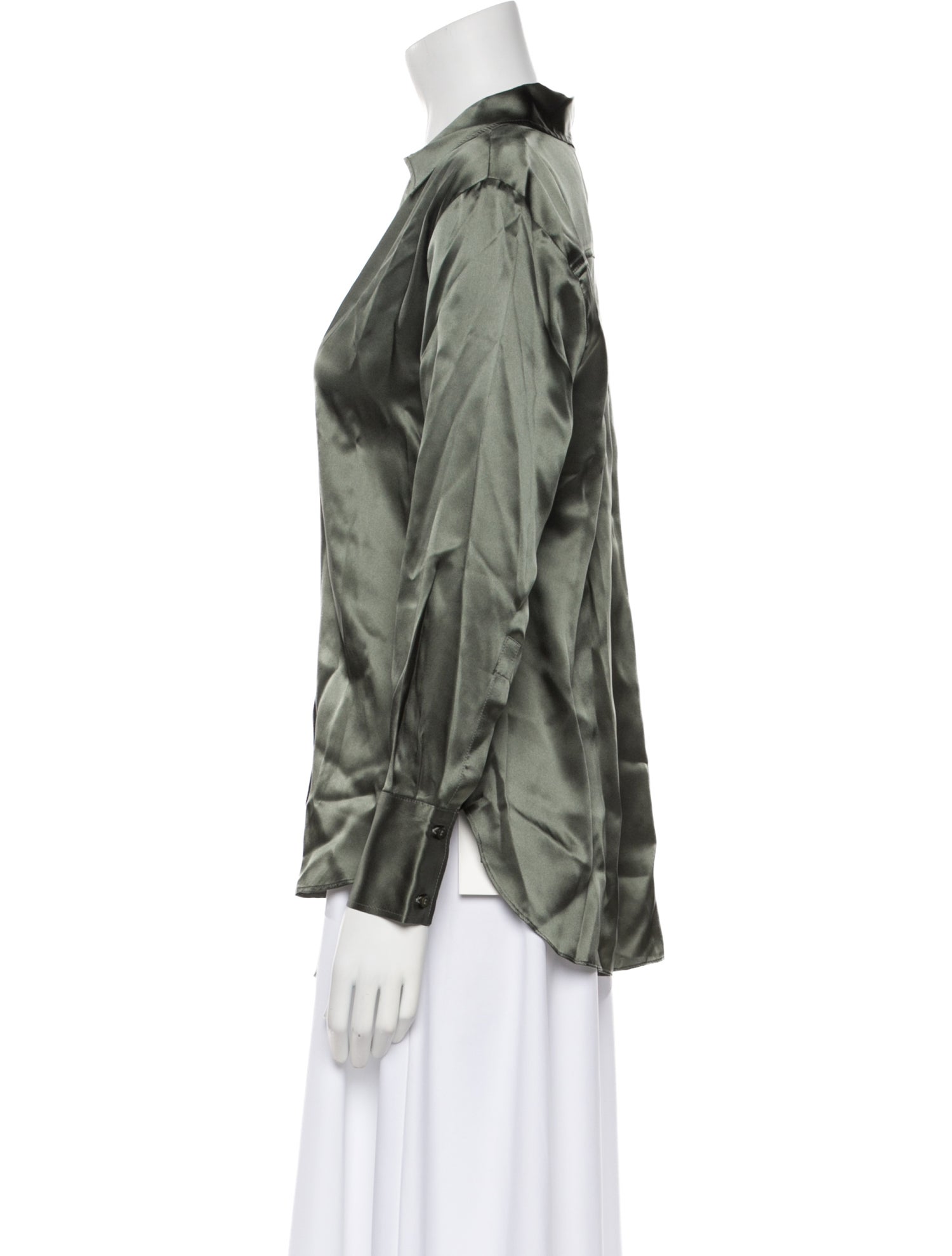 Iris & Ink Silk V-Neck Button-Up Top