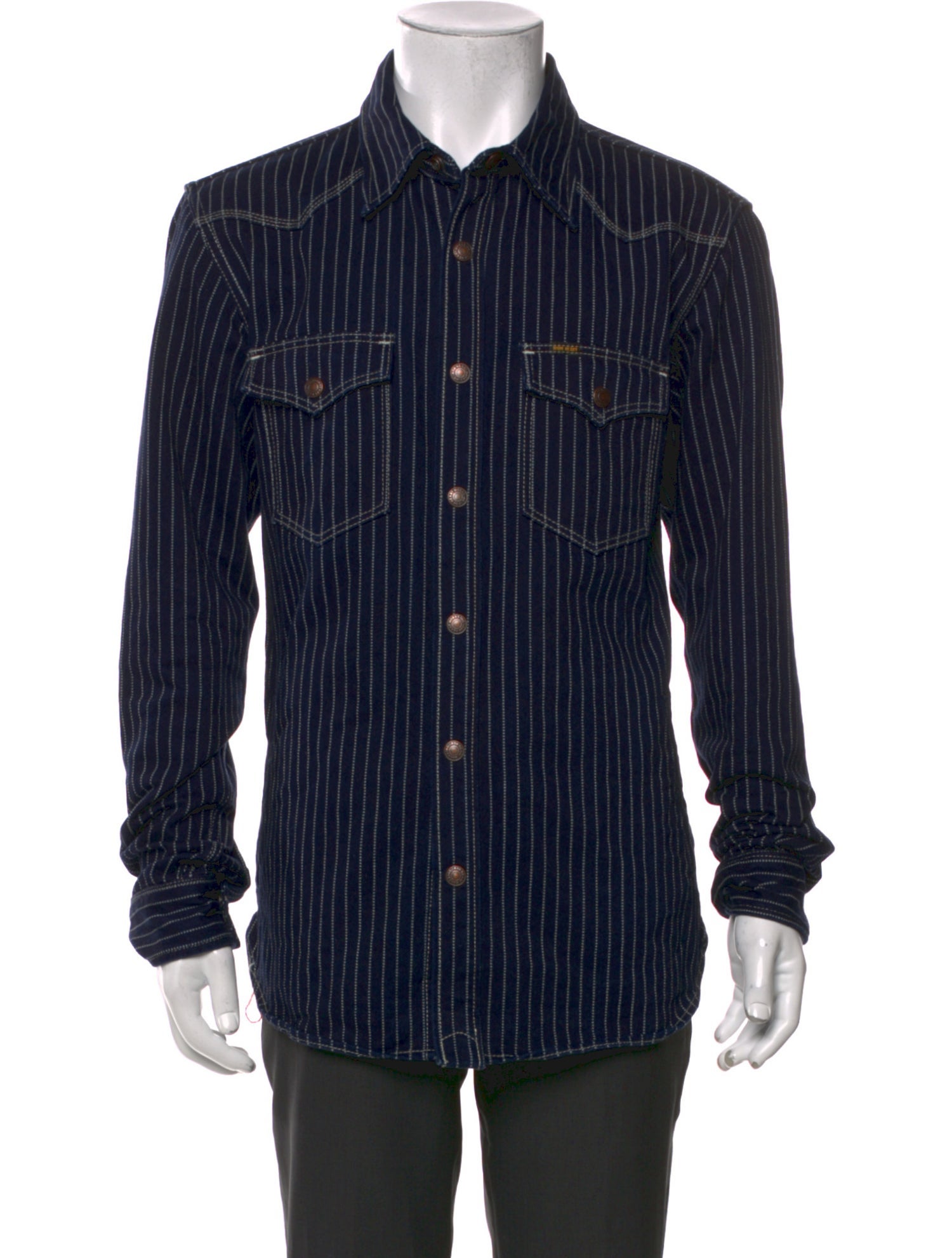 Iron Heart Striped Long Sleeve Denim Shirt