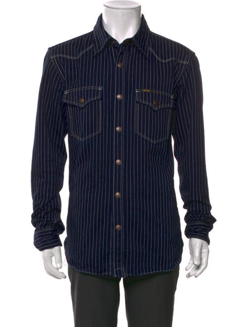 Iron Heart Striped Long Sleeve Denim Shirt