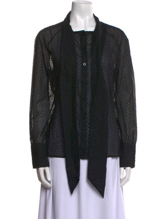 ISOUDE Polka Dot Print Square Neckline Button-Up Top