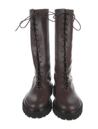 Ilio Smeraldo Leather Colorblock Pattern Combat Boots