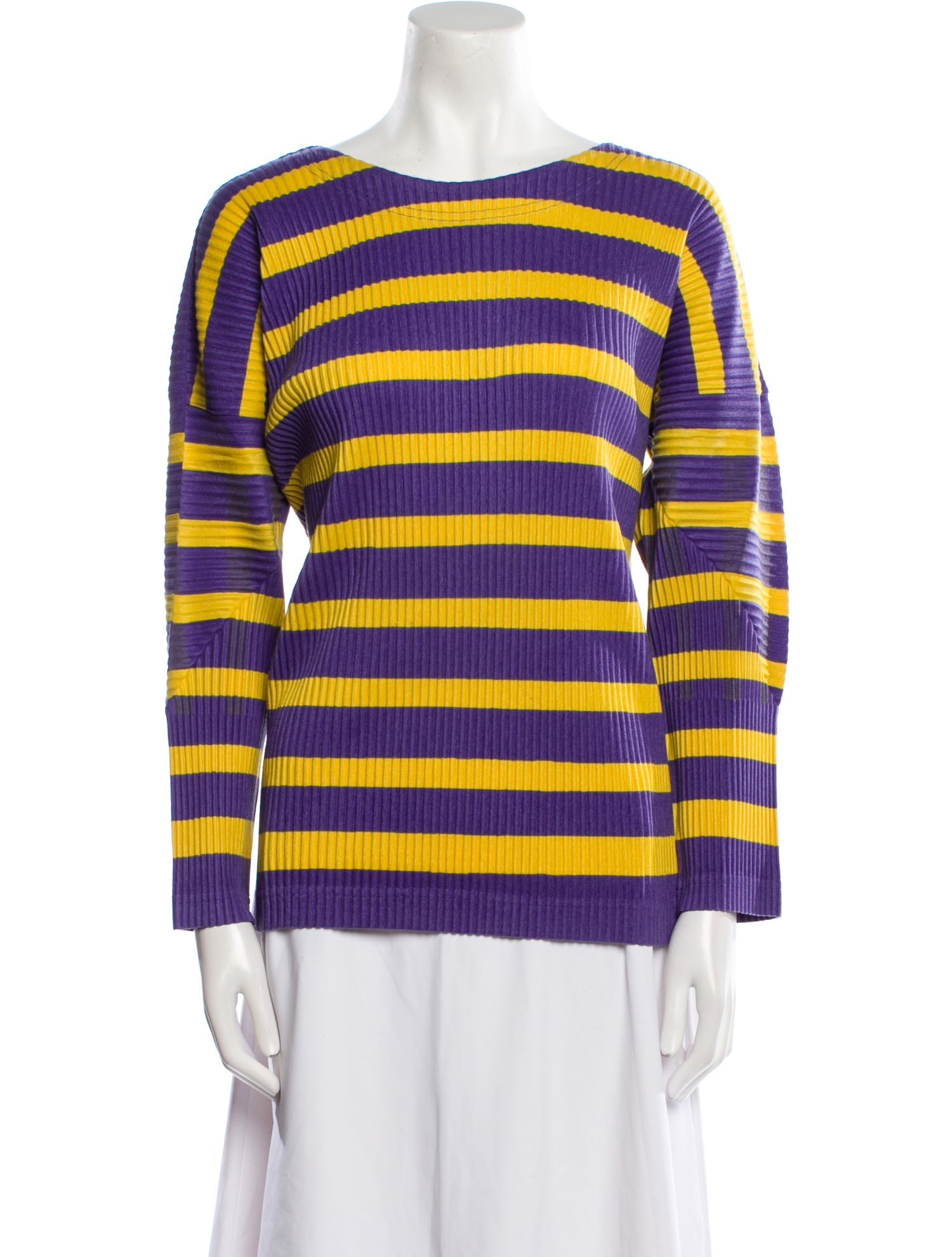 Issey Miyake Me Striped Bateau Neckline Top