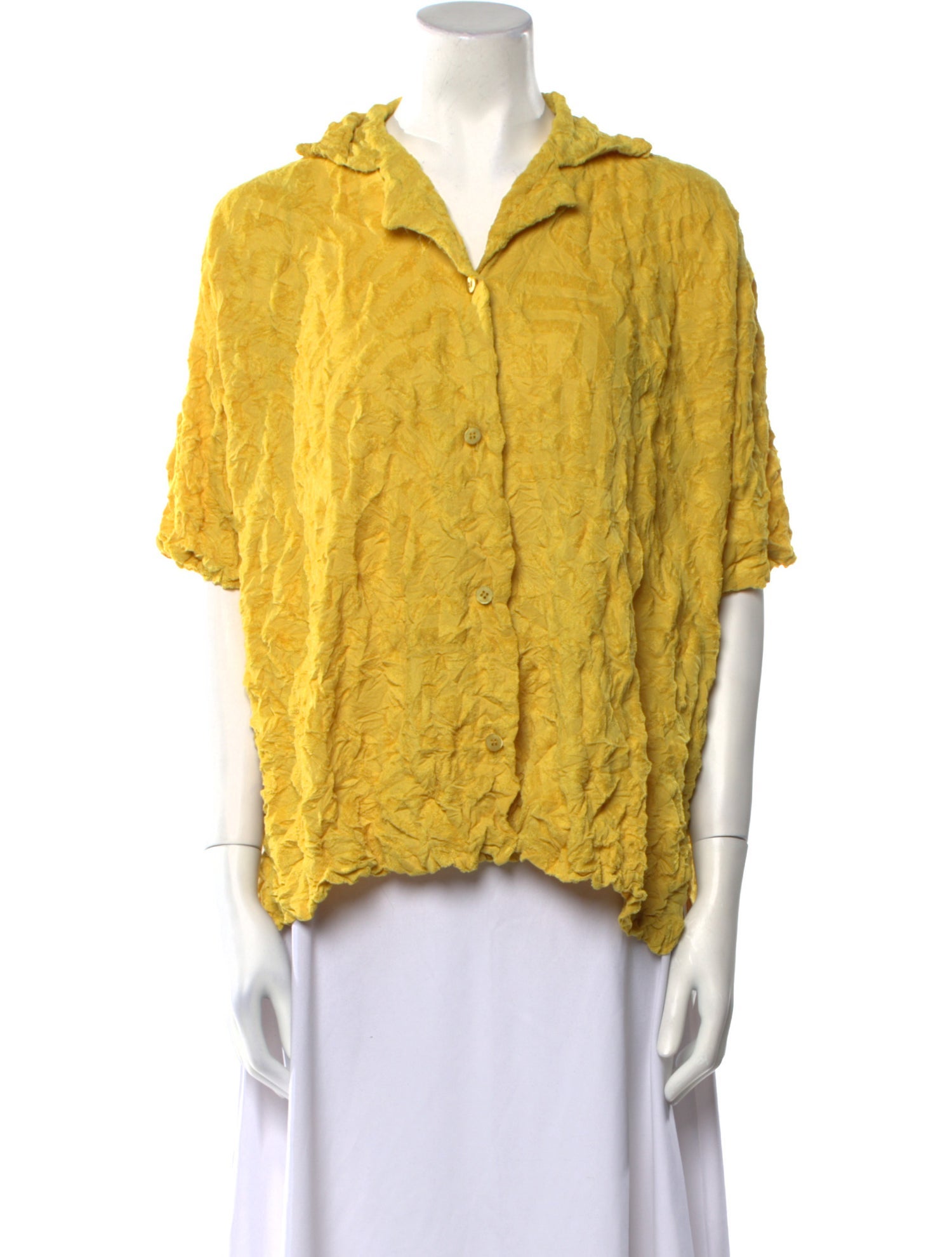 Issey Miyake Me Short Sleeve Button-Up Top