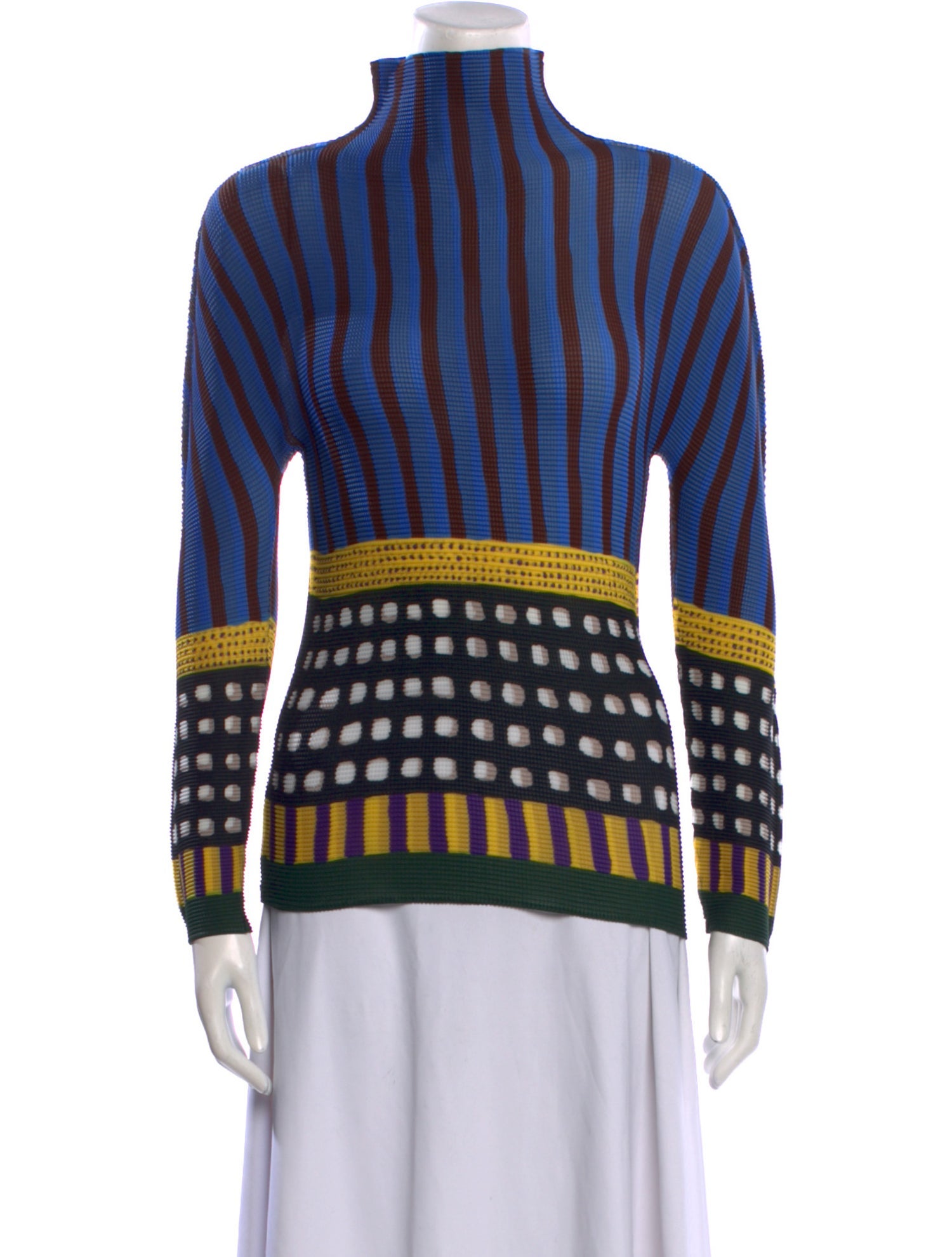Issey Miyake Me Striped Turtleneck Top