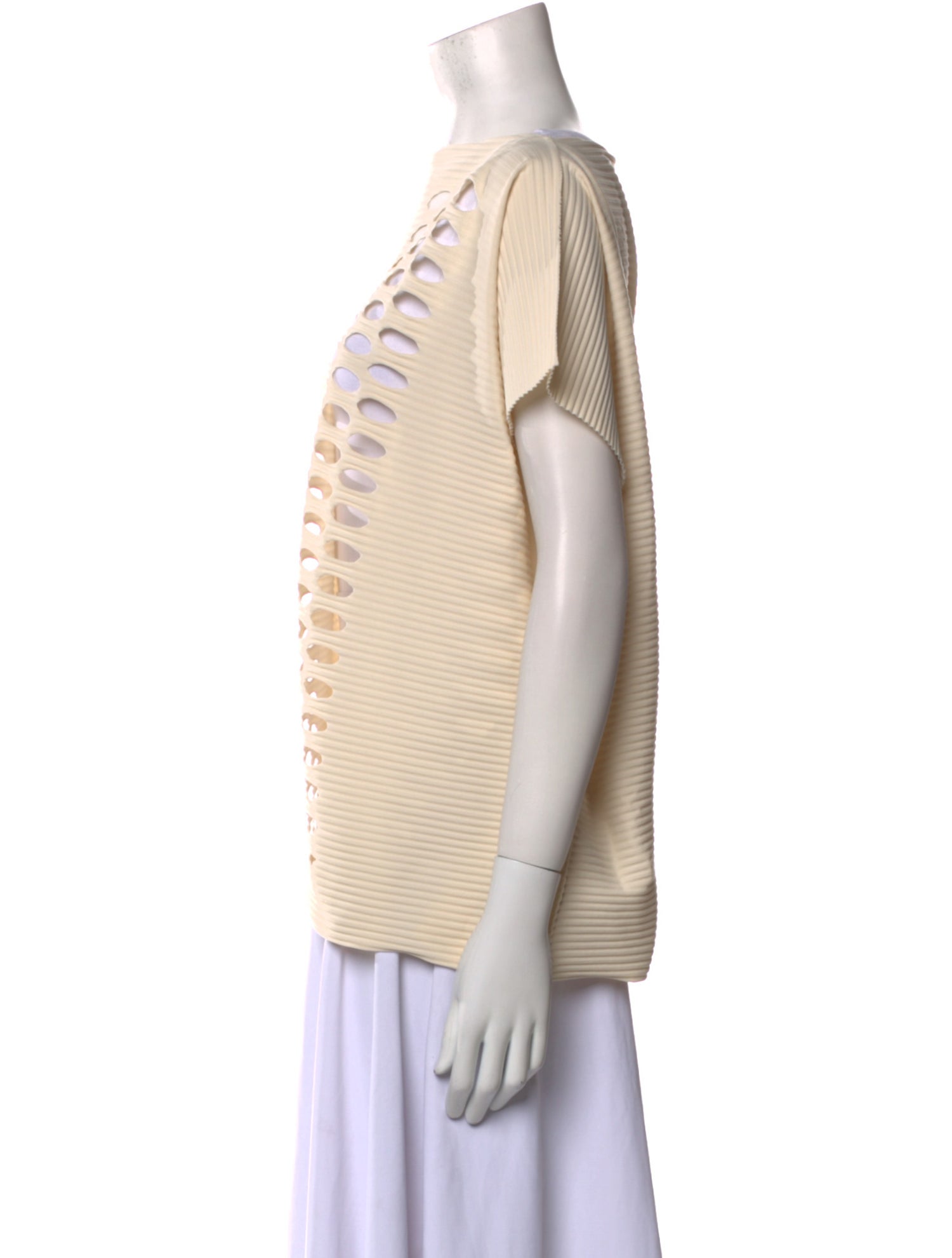 Issey Miyake Me Striped Bateau Neckline Top