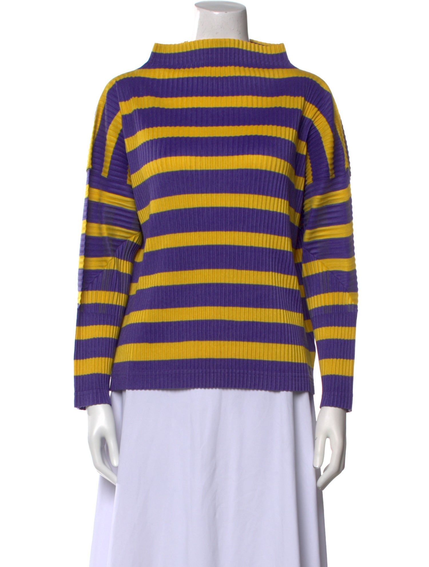 Issey Miyake Me Striped Cowl Neck Sweatshirt