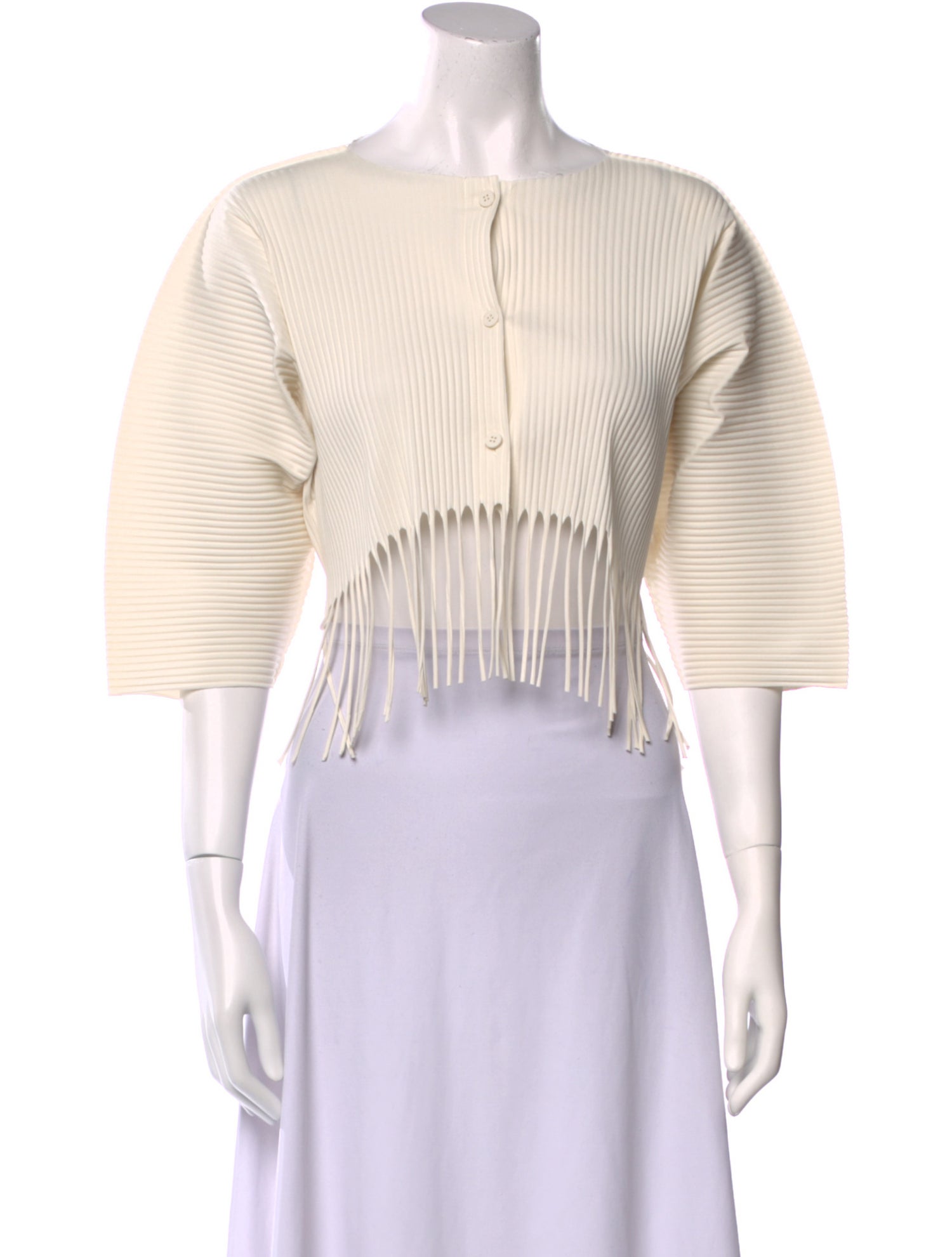 Issey Miyake Me Scoop Neck Three-Quarter Sleeve Crop Top