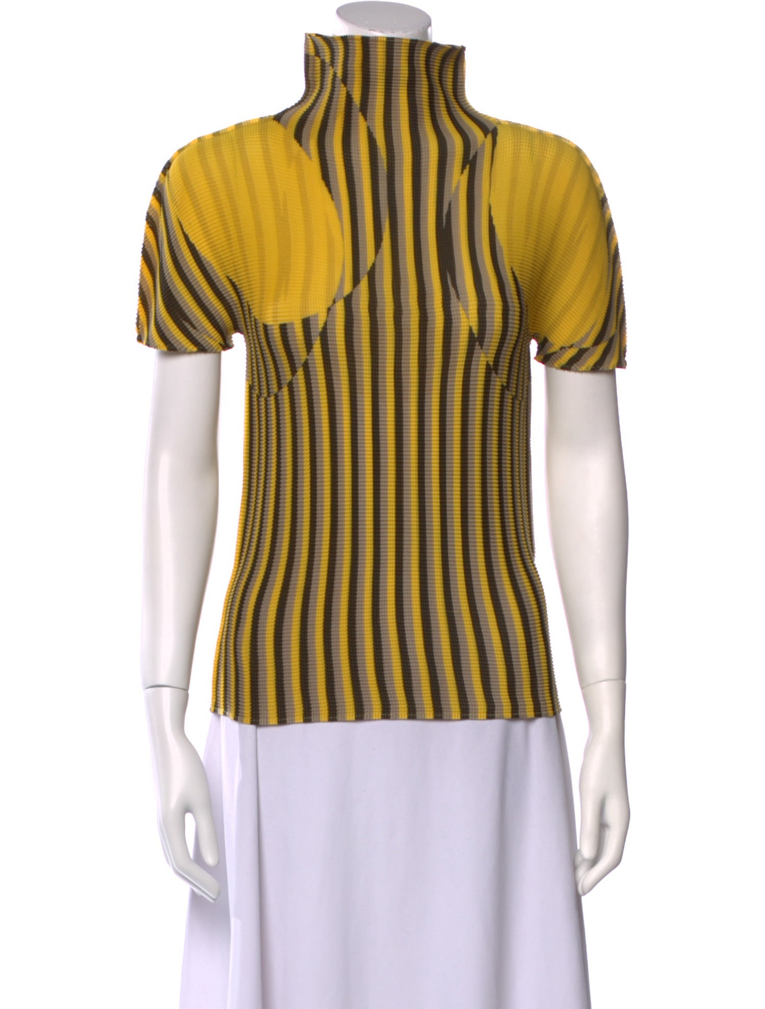 Issey Miyake Me Striped Mock Neck Top