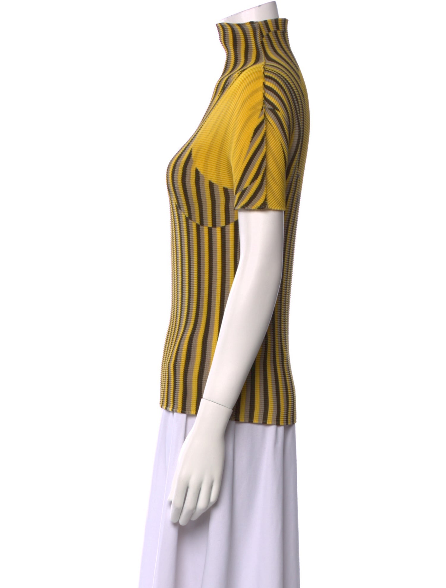 Issey Miyake Me Striped Mock Neck Top