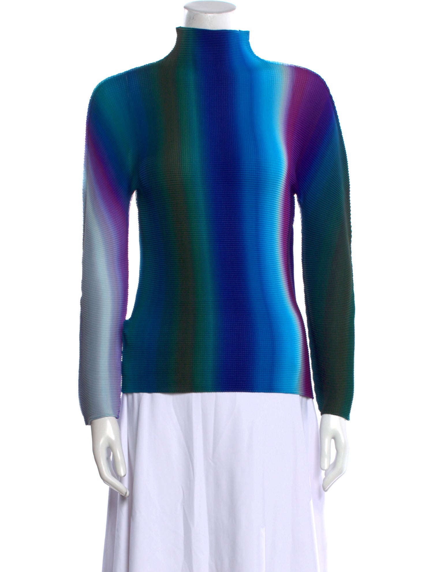 Issey Miyake Me Colorblock Pattern Mock Neck Sweatshirt