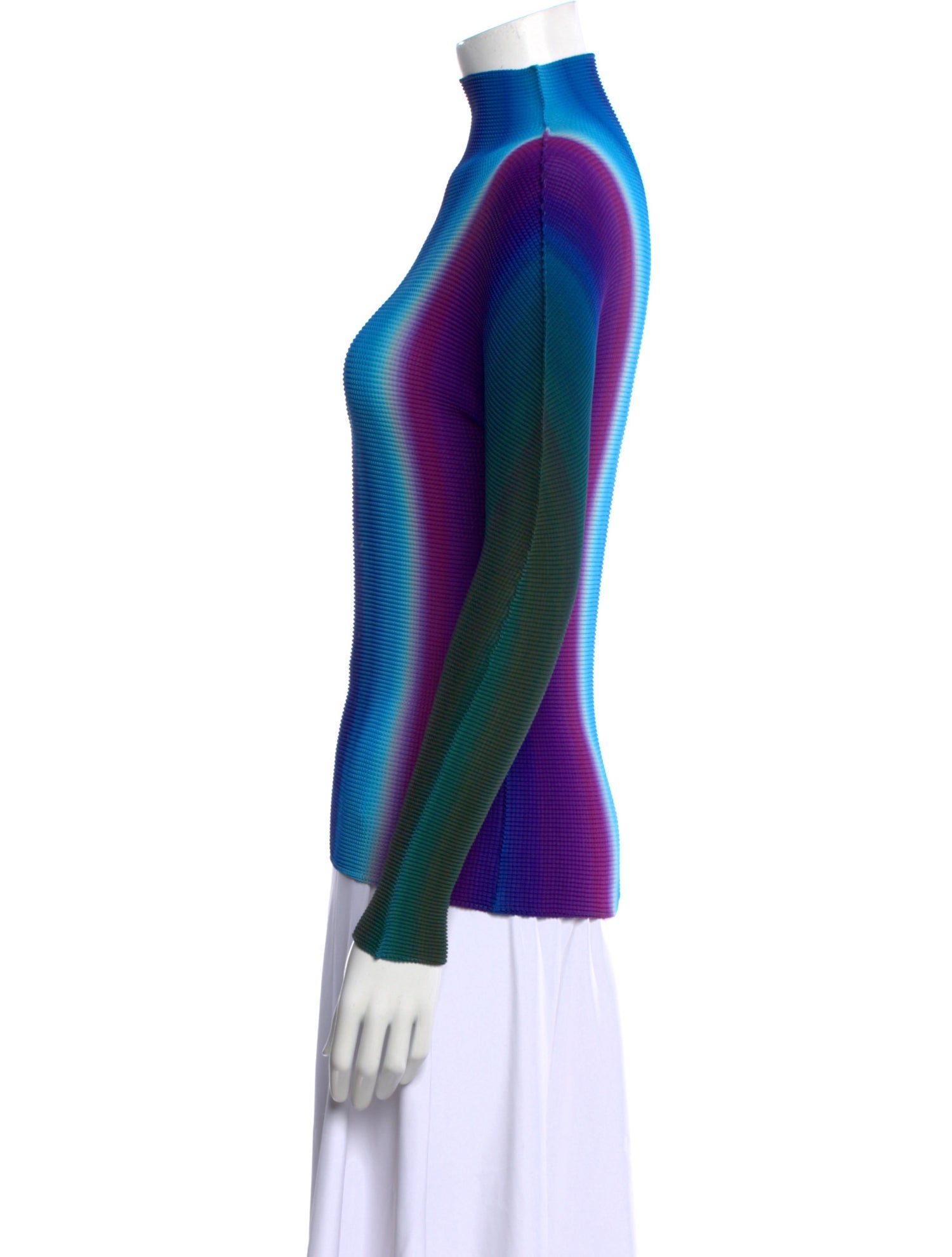 Issey Miyake Me Colorblock Pattern Mock Neck Sweatshirt