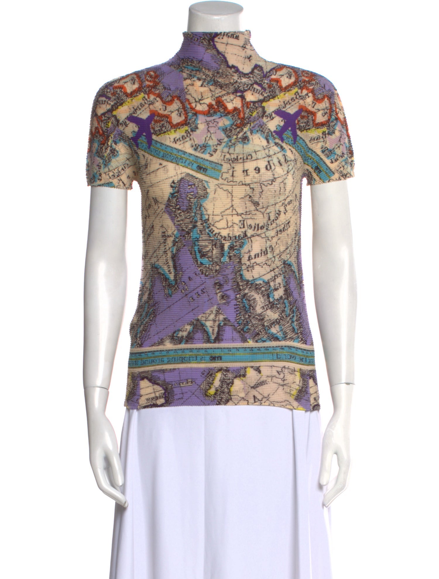 Issey Miyake Me Printed Mock Neck T-Shirt