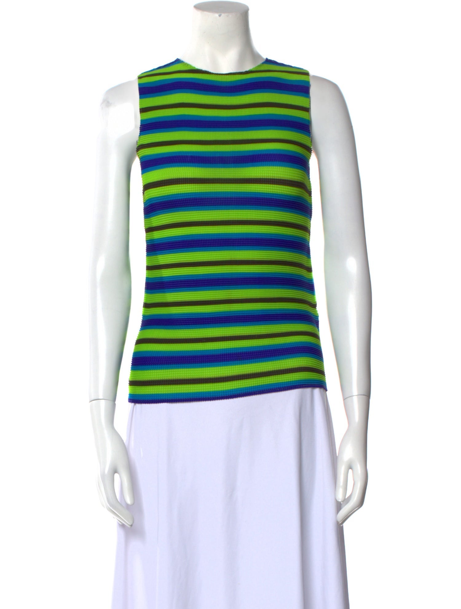 Issey Miyake Me Striped Crew Neck Top