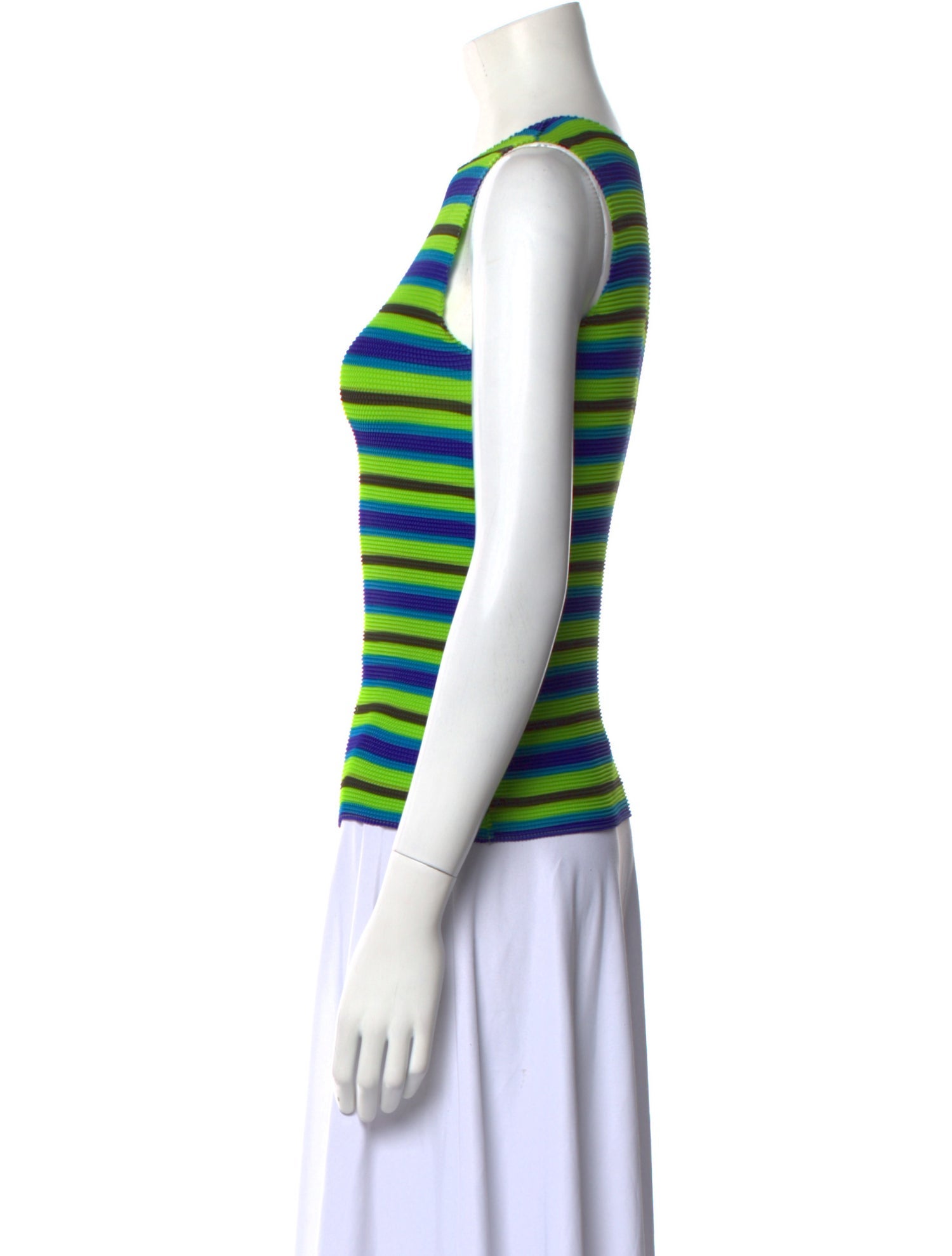 Issey Miyake Me Striped Crew Neck Top