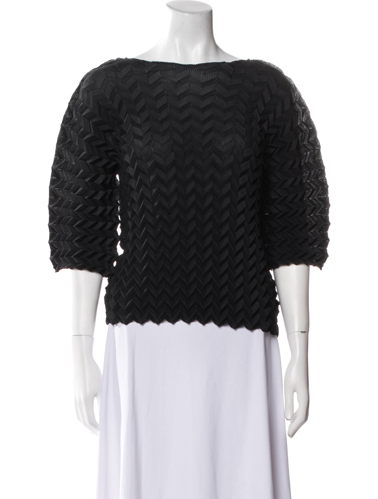 Issey Miyake Me Bateau Neckline Three-Quarter Sleeve Top