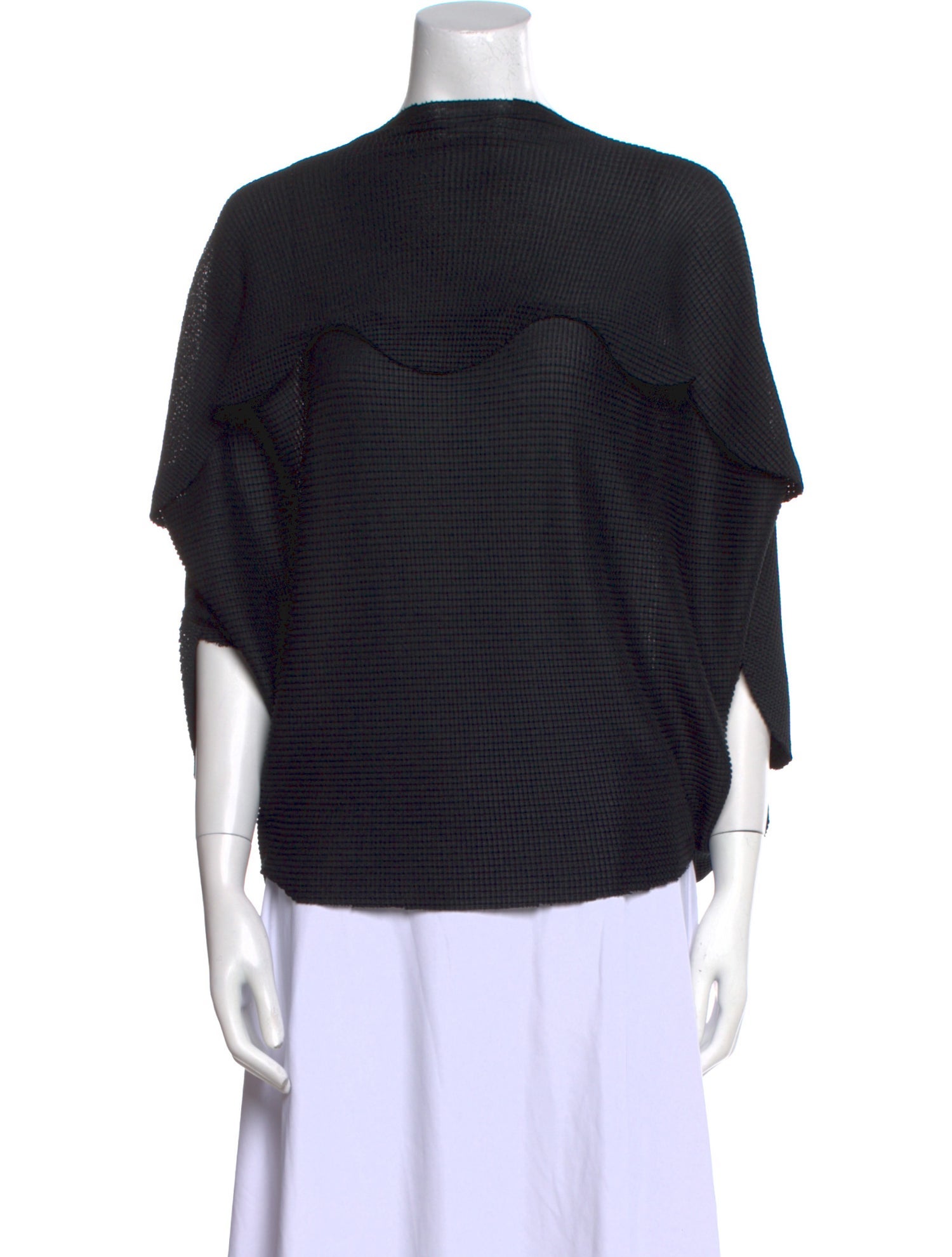 Issey Miyake Me Mock Neck Three-Quarter Sleeve Blouse